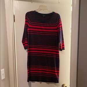 Tommy Hilfiger Red and Black Striped Long Sleeve Dress